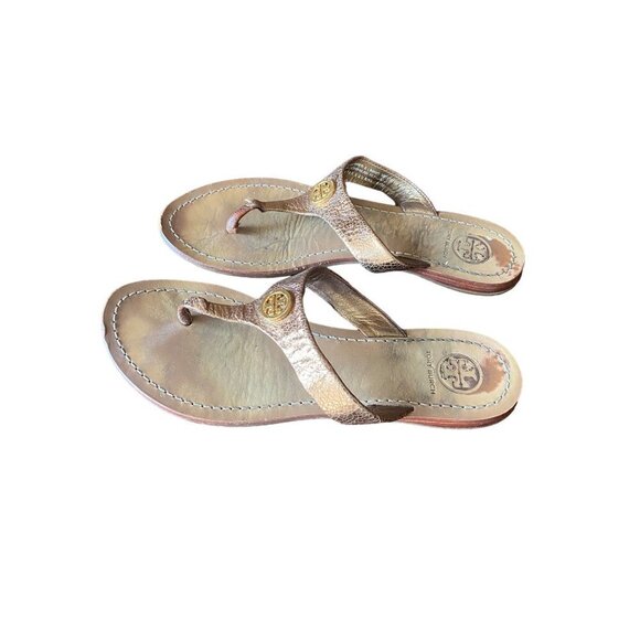 Tory Burch Women's Gold Thora Thong Flat Casual Sandals - 6 1/2 M - Picture 1 of 13